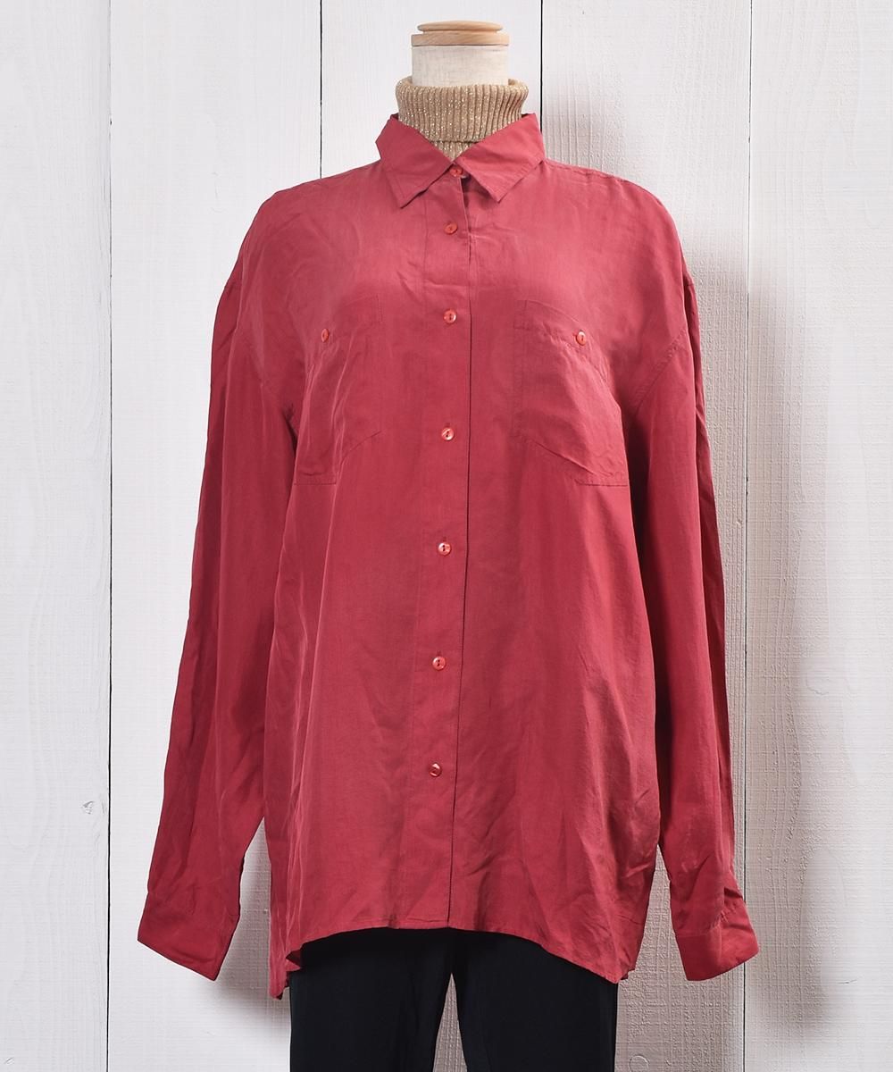 古着 ビンテージ ブラック シルク silk オーバーサイズ 長袖 シャツ 美品 L/XL】K.I.K.I.T 長袖シルクシャツ ブラック 黒□ビンテージ