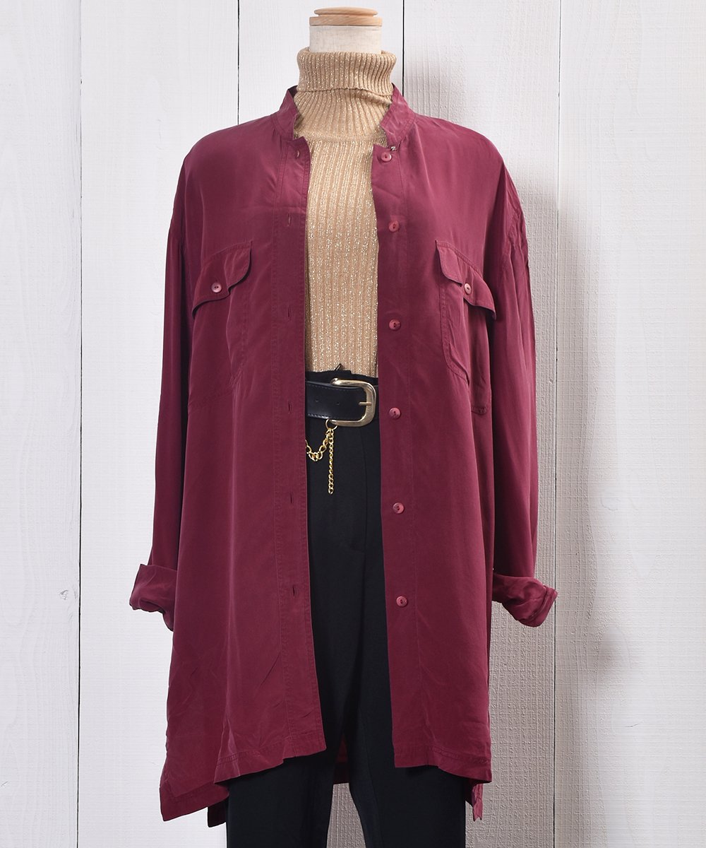  Red Big Silhouette Silk Shirt Stand Collarååɷ ӥå륨å 륯 ɥ顼  ͥå  岰졼ץե롼 ࡼ