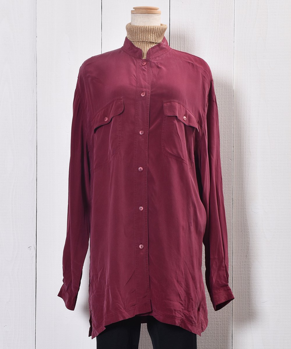 Red Big Silhouette Silk Shirt Stand Collarååɷ ӥå륨å 륯 ɥ顼ͥ