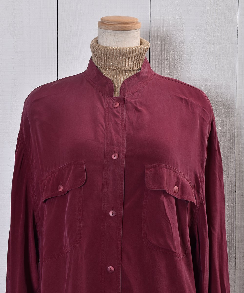 Red Big Silhouette Silk Shirt Stand Collarååɷ ӥå륨å 륯 ɥ顼ͥ