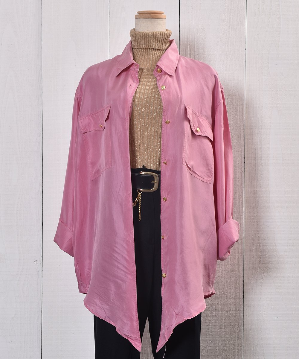  Pink Big Silhouette Silk Shirtåԥ󥯷 ӥå륨å 륯   ͥå  岰졼ץե롼 ࡼ