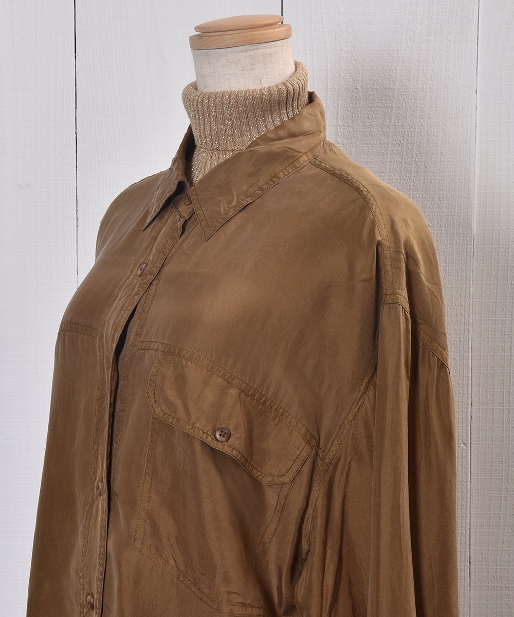 Big Silhouette Brown Silk Shirtå֥饦 ӥå 륯ĥͥ