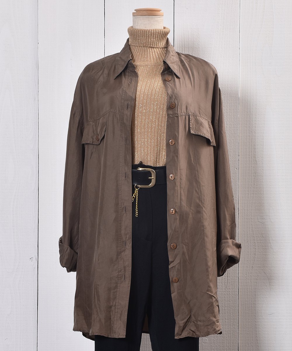  Big Silhouette Brown Silk Shirtå֥饦 ӥå 륯ġA  ͥå  岰졼ץե롼 ࡼ