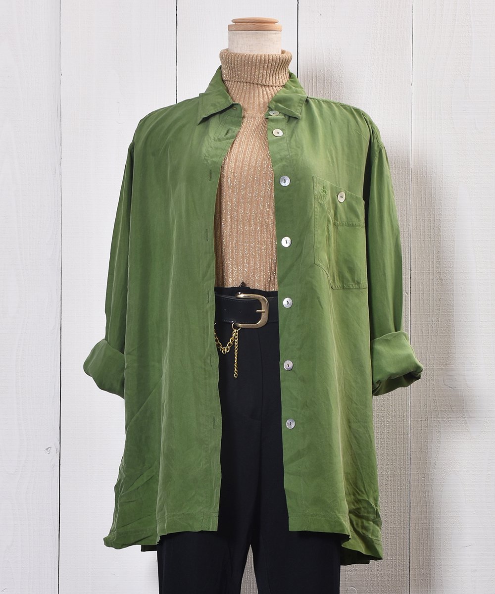  Big Silhouette Light Green Silk Shirtå饤ȥ꡼ ӥå 륯ġ  ͥå  岰졼ץե롼 ࡼ