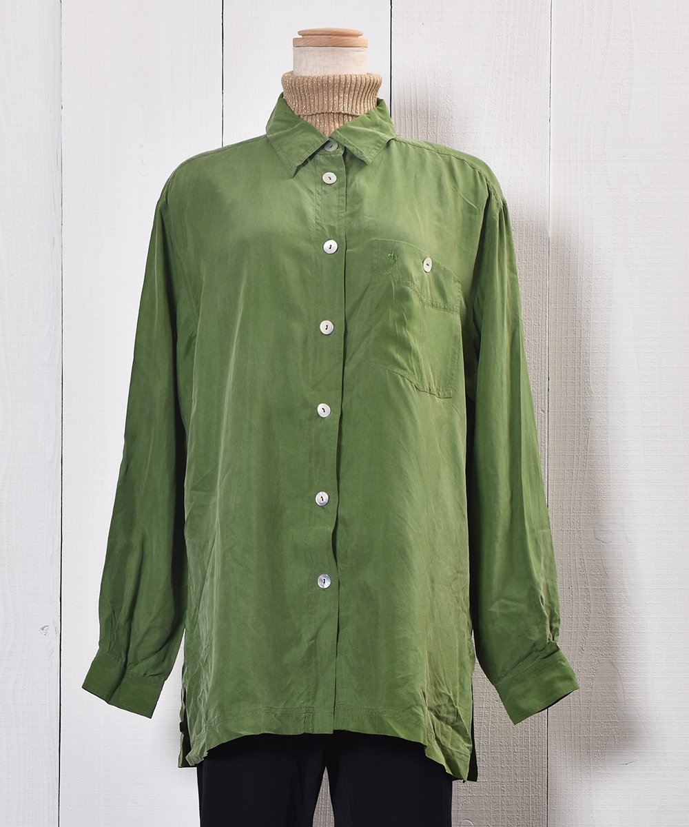 Big Silhouette Light Green Silk Shirtå饤ȥ꡼ ӥå 륯ġͥ