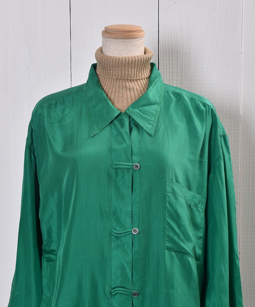 Big Silhouette Green Silk Shirt China Buttonå꡼ ӥå 㥤ʥܥ 륯ġͥ