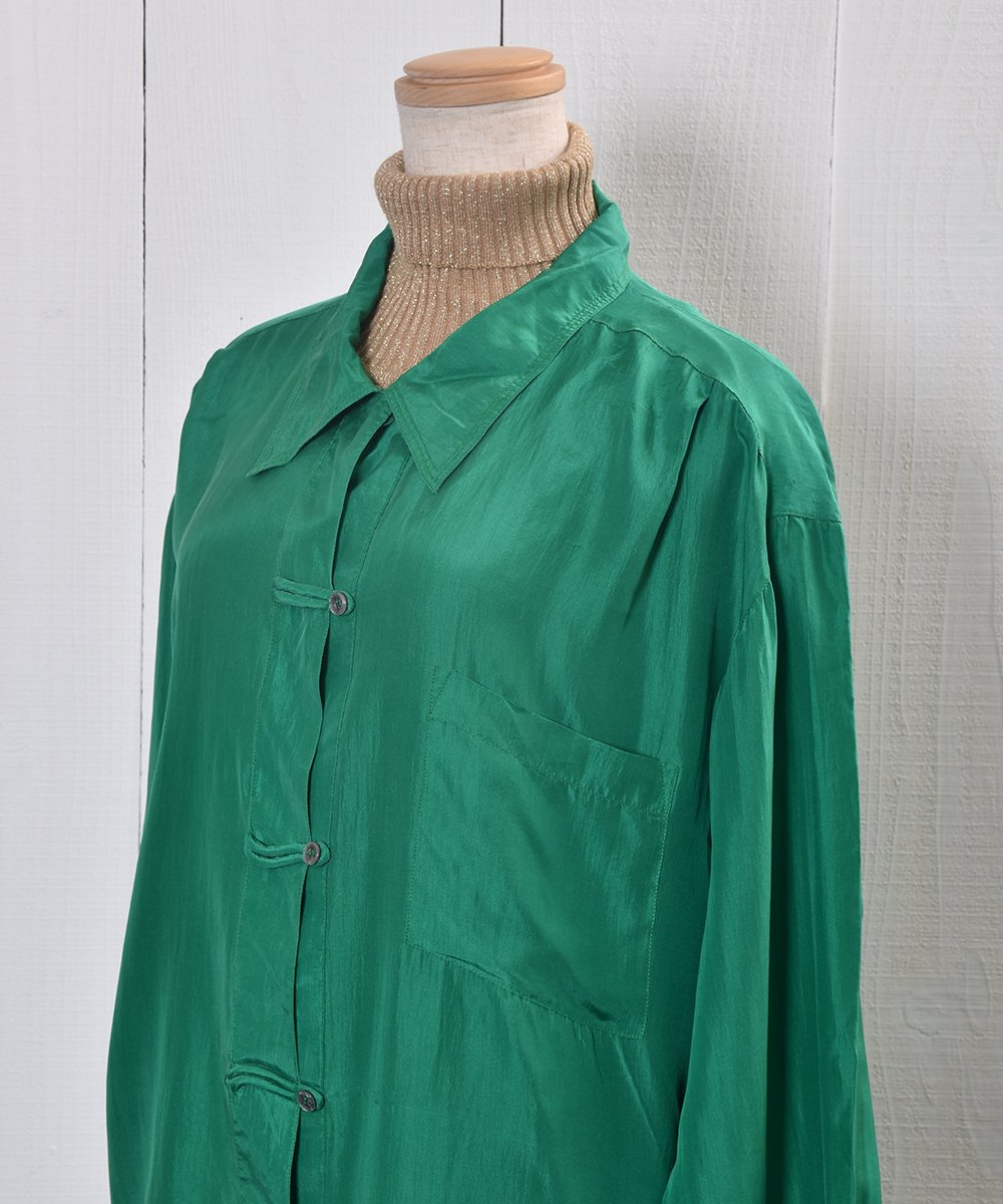 Big Silhouette Green Silk Shirt China Buttonå꡼ ӥå 㥤ʥܥ 륯ġͥ