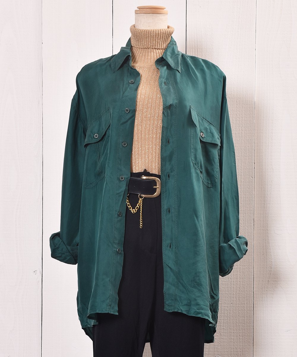 Big Silhouette Green Silk Shirt｜グリーン系 ビッグサイズ シルク