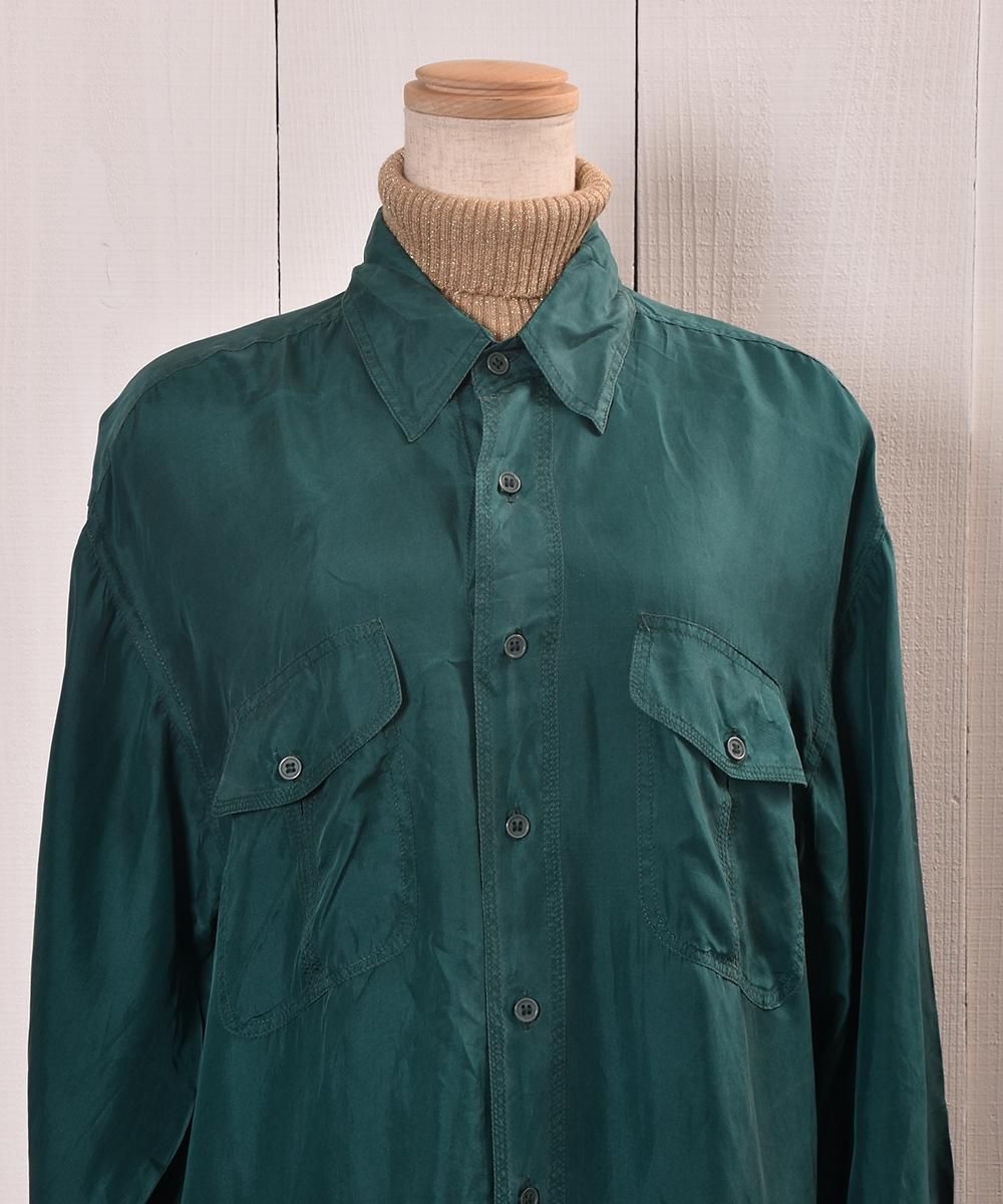 Big Silhouette Green Silk Shirt|グリーン系 ビッグサイズ シルク