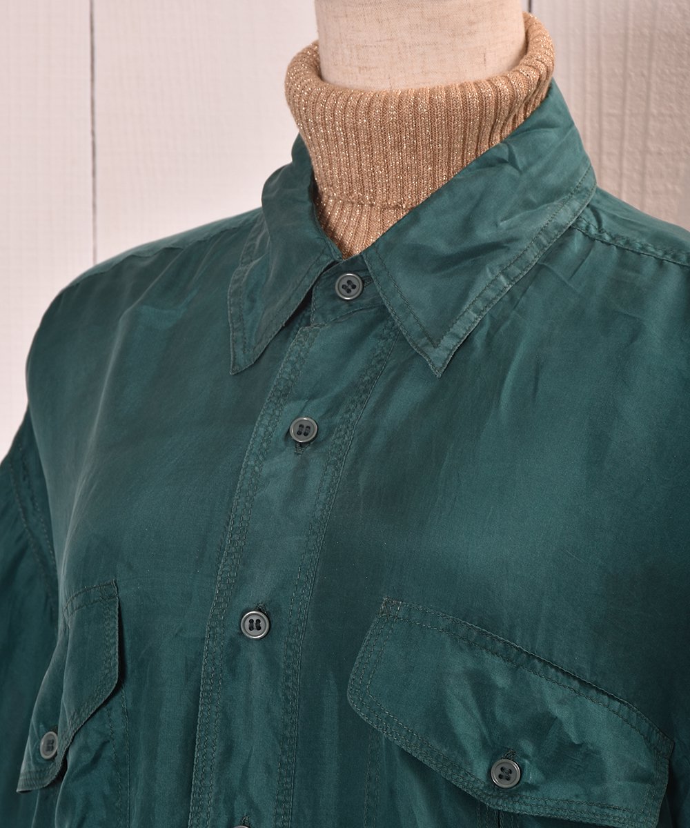 Big Silhouette Green Silk Shirt｜グリーン系 ビッグサイズ シルク 