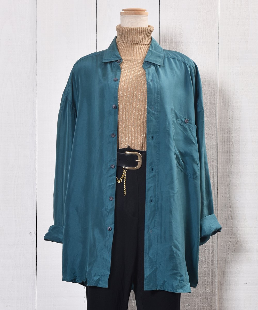  Big Silhouette Turquoise Silk Shirtå  ӥå 륯ġ  ͥå  岰졼ץե롼 ࡼ
