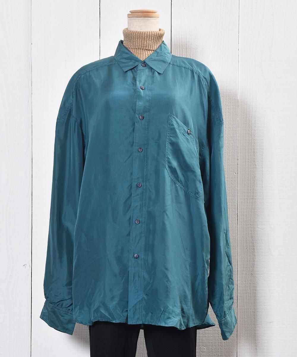 【セット品】ブルゾン　ネクタイシャツ　ノーカラー　ダークグリーン　光沢　古着 セット品】ブルゾン ネクタイシャツ ノーカラー ダークグリーン