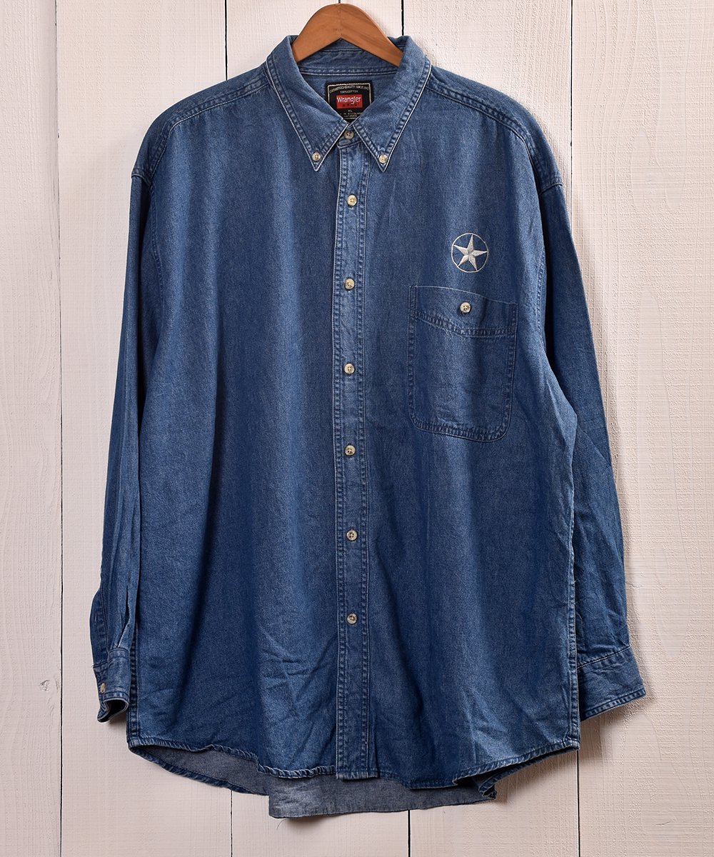 ラングラー デニムシャツ 長袖 綿 刺繍 青 紺 XL C7913