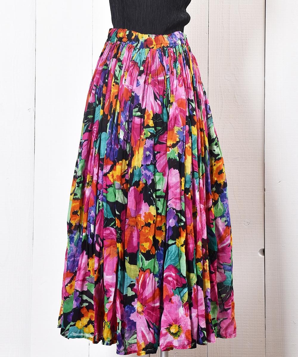 Made in India Indian Cotton Skirt Vivid Flower Pattern｜インド綿