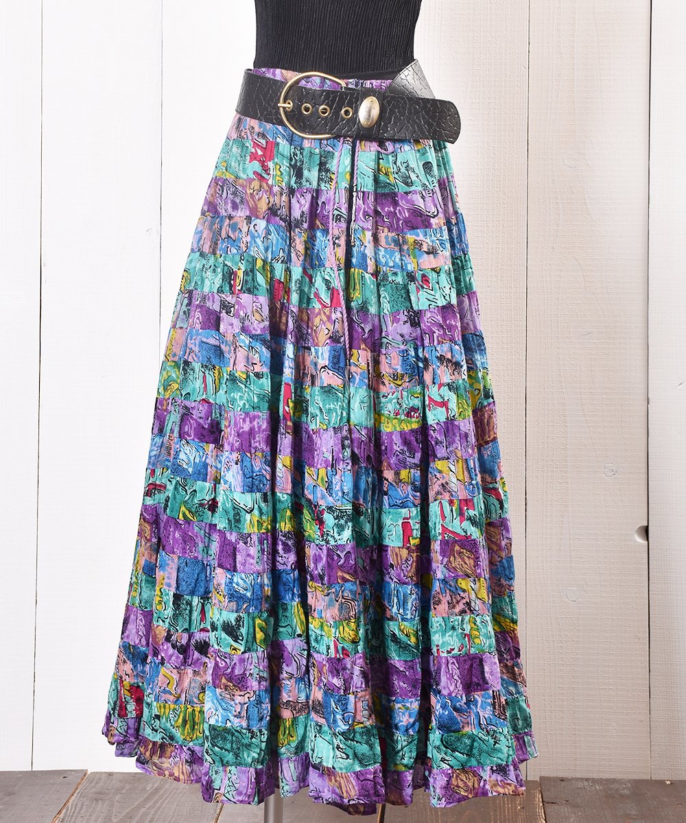  Made in India Indian Cotton Skirt Patchwork like Colorful Patternåʥ ե ѥå   ͥå  岰졼ץե롼 ࡼ