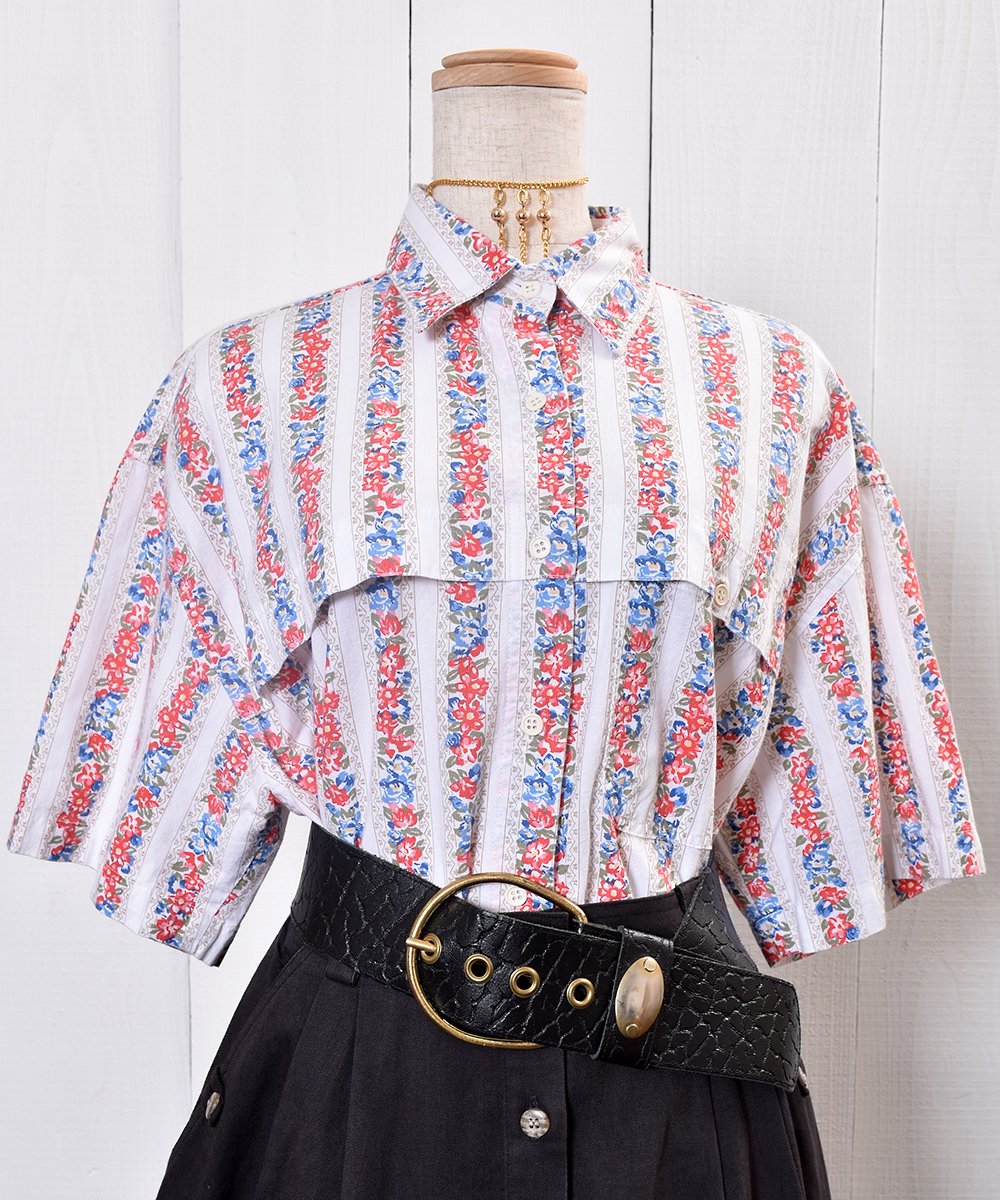  EURO Flower Stripe Short Sleeve Shirtå桼 եȥ饤 Ⱦµġ  ͥå  岰졼ץե롼 ࡼ