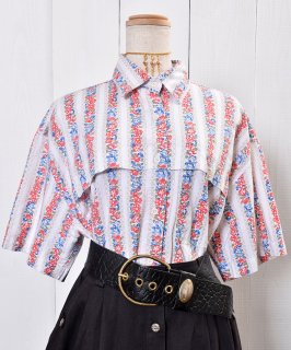 EURO Flower Stripe Short Sleeve Shirtå桼 եȥ饤 Ⱦµġ Υͥå 岰졼ץե롼 ࡼ