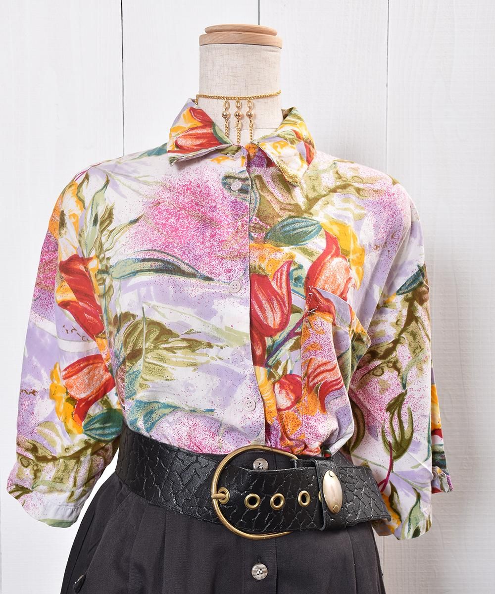 Psychedelic Spray Brushed Pattern Short Sleeve Shirt サイケデリック総柄 半袖シャツ 古着のネット通販サイト 古着屋グレープフルーツムーン Grapefruitmoon Onlineshop ヴィンテージアイテム レトロファッション