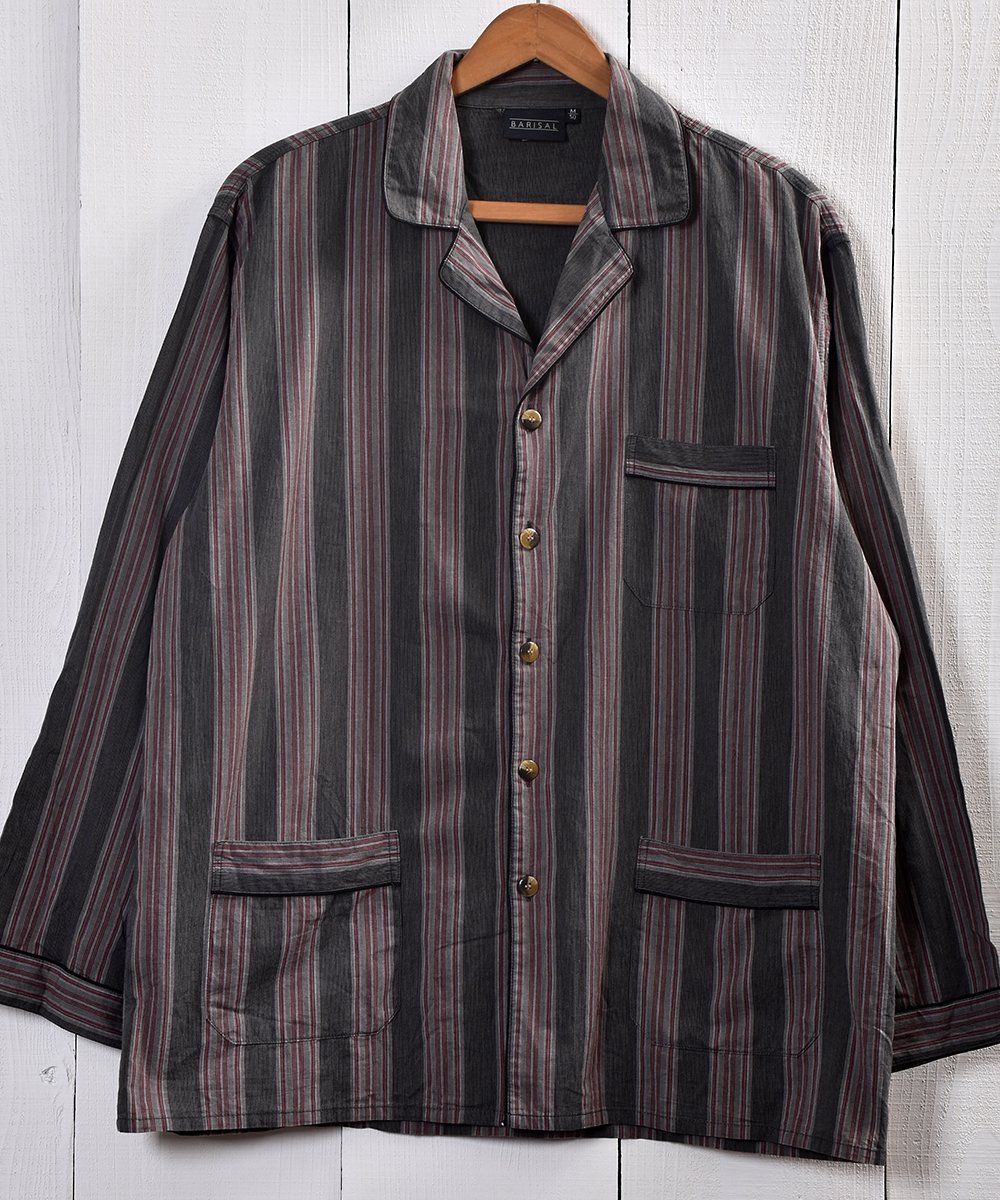  Dark Gray Wine Red Stripe Pattern Pajamas Shirt å졼磻åɥȥ饤 ѥޥ  ͥå  岰졼ץե롼 ࡼ