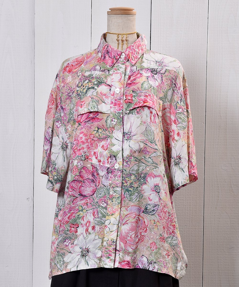 Flower Painting Pattern Short Sleeve Shirt with Designed Pocketsó  ǥݥåդȾµ ͥ