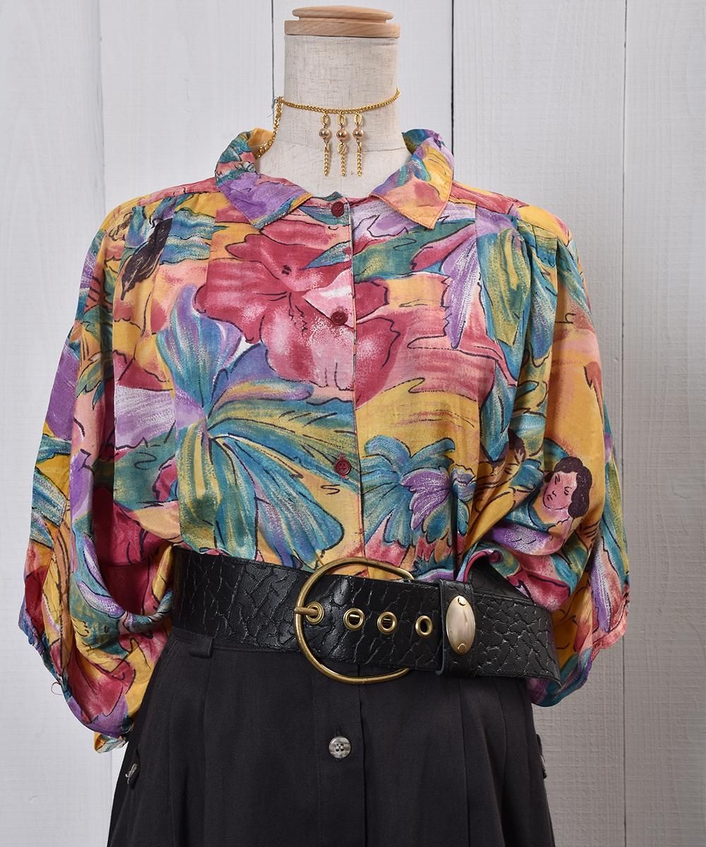 Asian like Painting Pattern Short Sleeve Shirt｜アジア風