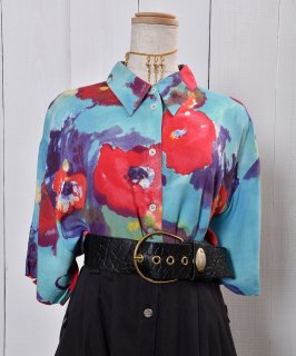  Abstract Paintings Flower Pattern Short Sleeve Shirtݲ  Ⱦµġå֥롼 Υͥå 岰졼ץե롼 ࡼ