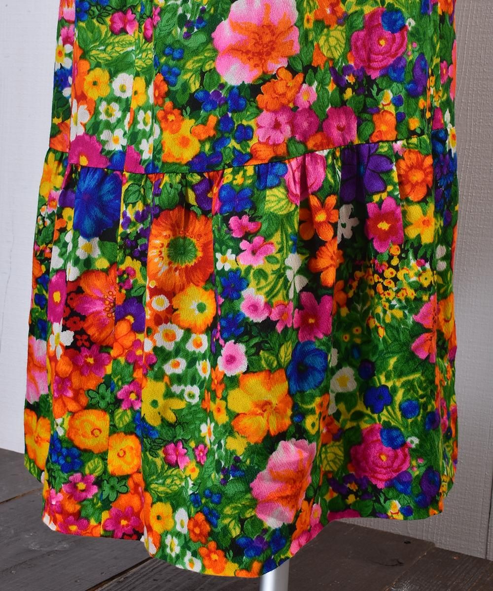 70's Colorful Flower Design Multi Pattern Maxi One Piece ｜70年代