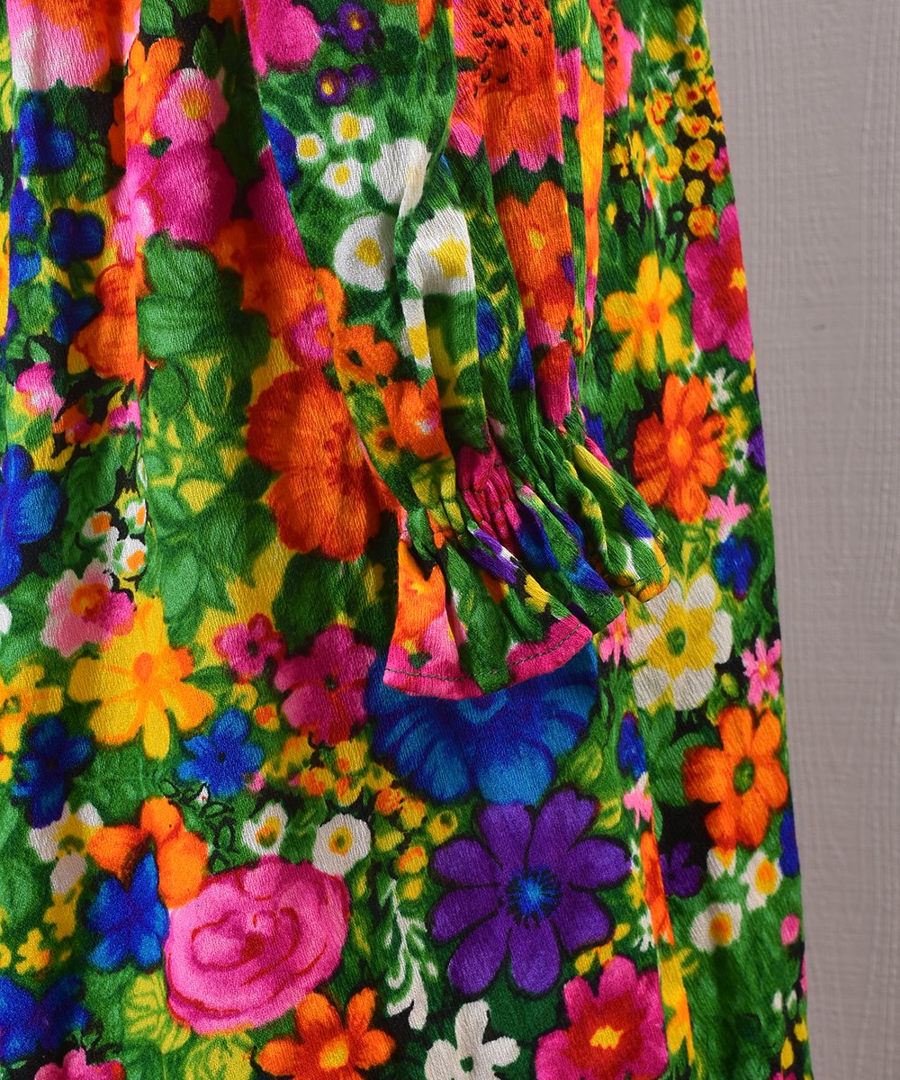 70's Colorful Flower Design Multi Pattern Maxi One Piece ｜70年代 