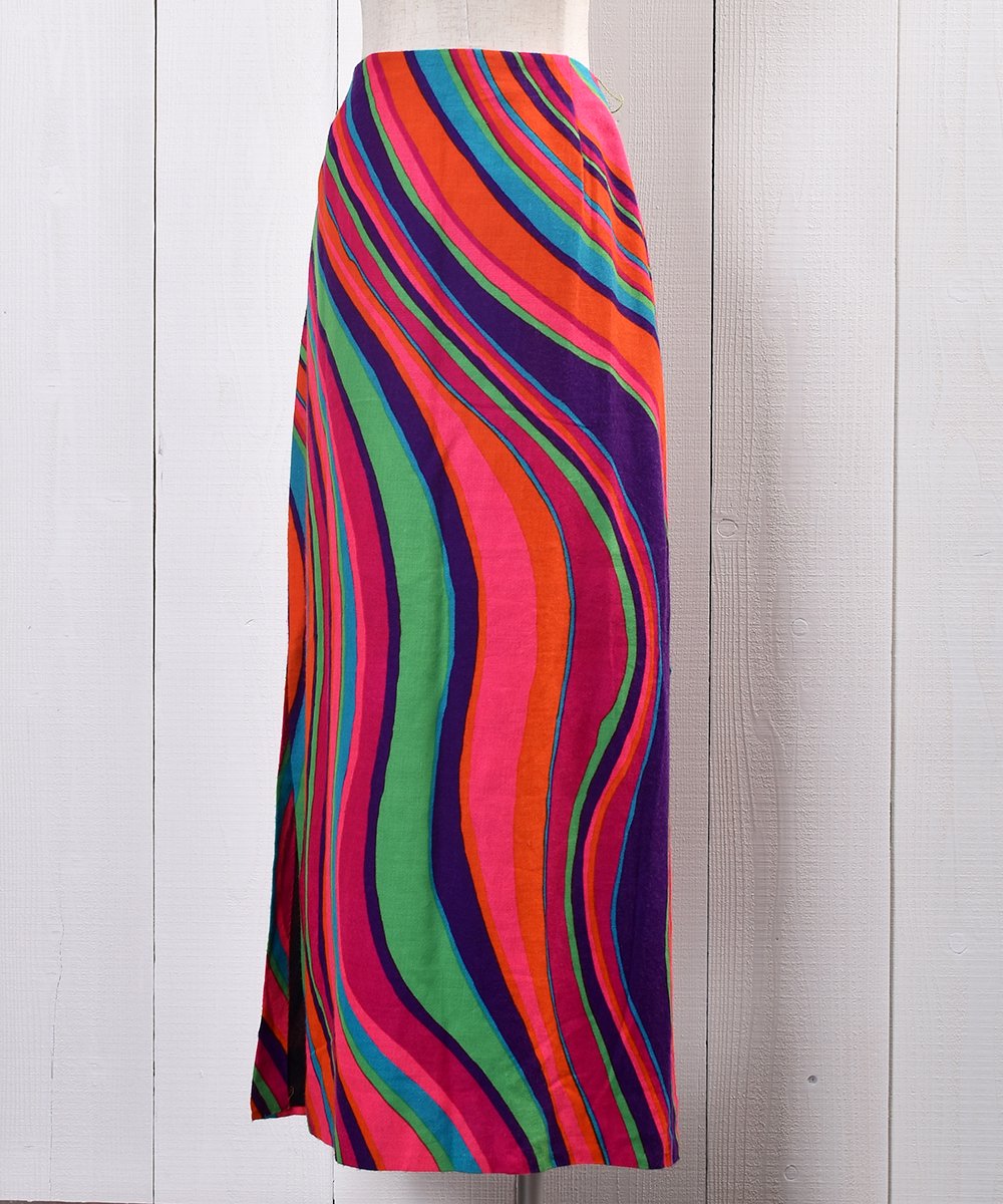 古着のサムネイル画像60’s Psychedelic Multi Pattern Skirt with Slit｜60年代サイケデリックデザイン スリット入りスカート