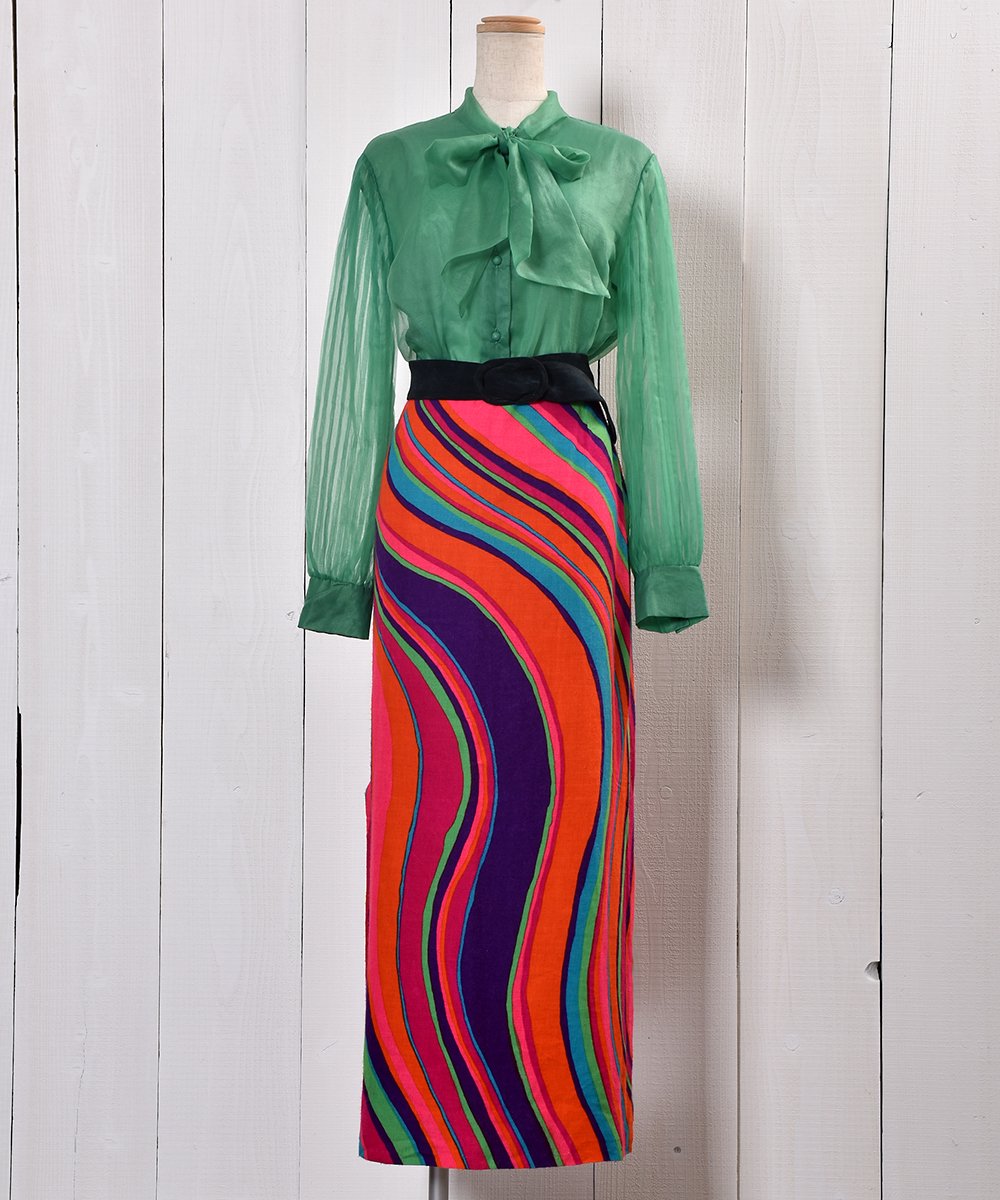 古着の画像60’s Psychedelic Multi Pattern Skirt with Slit｜60年代サイケデリックデザイン スリット入りスカート