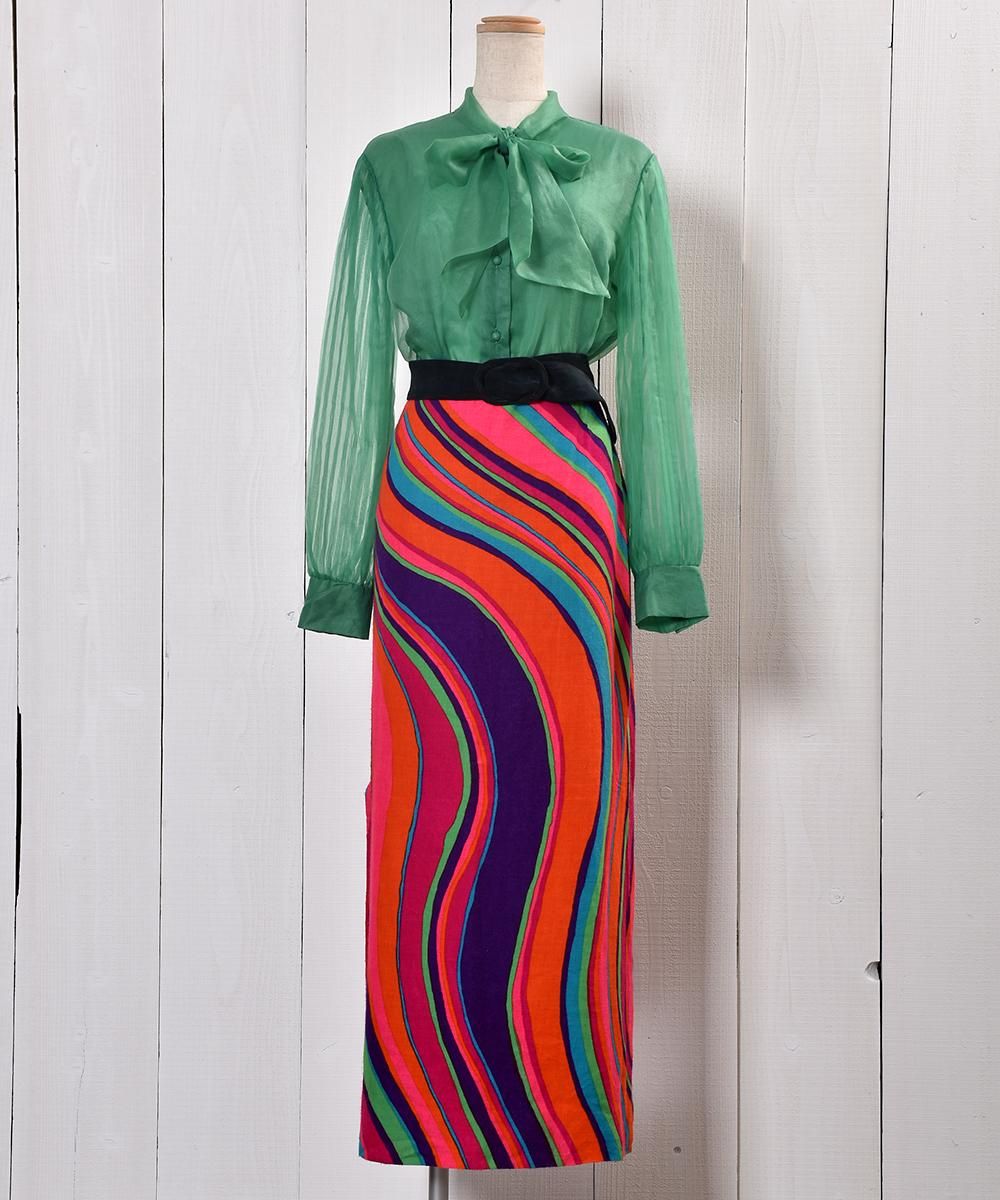 60s Psychedelic Multi Pattern Skirt with Slit60ǯ奵ǥåǥ åꥹȥͥ