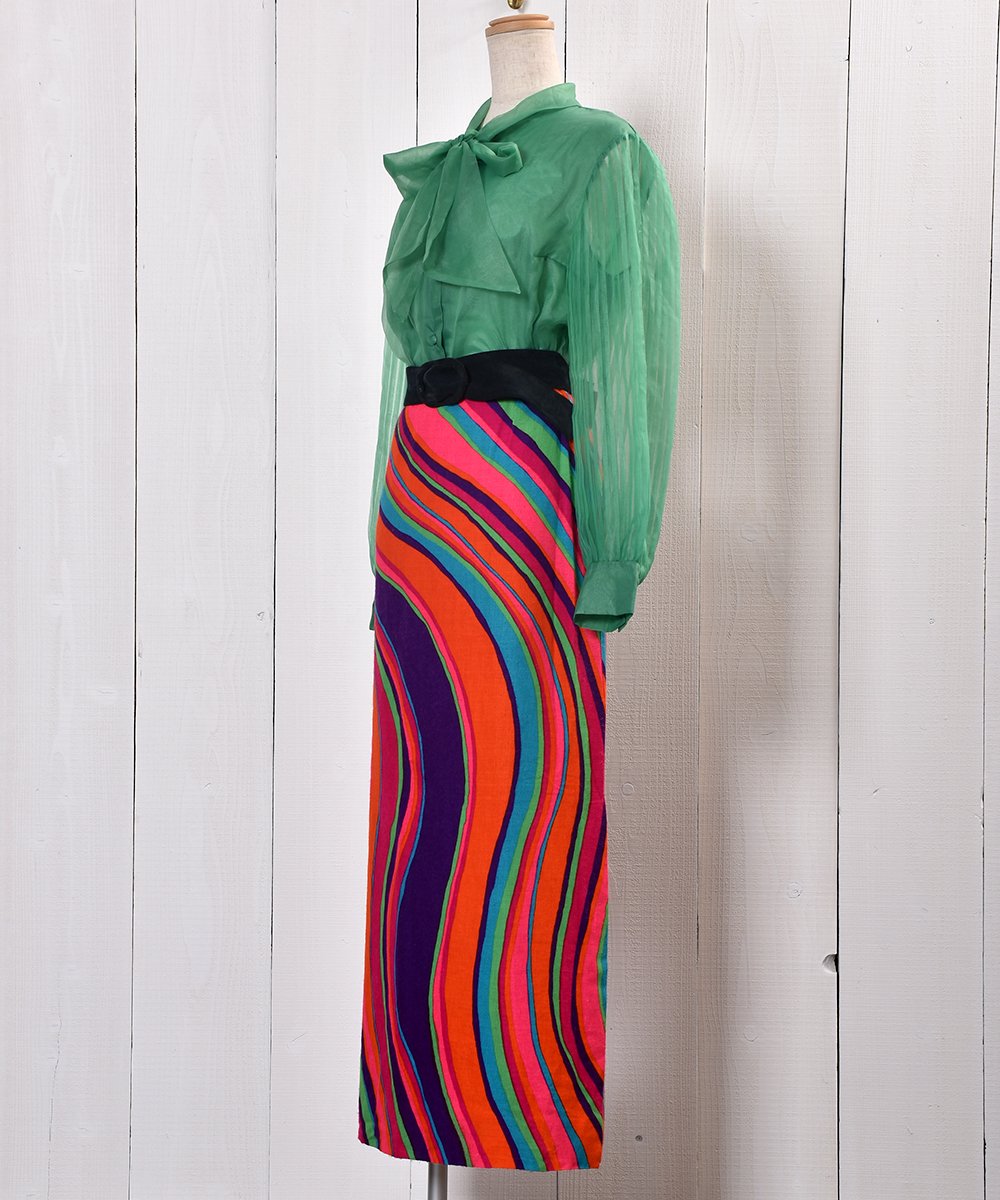 古着の画像60’s Psychedelic Multi Pattern Skirt with Slit｜60年代サイケデリックデザイン スリット入りスカート