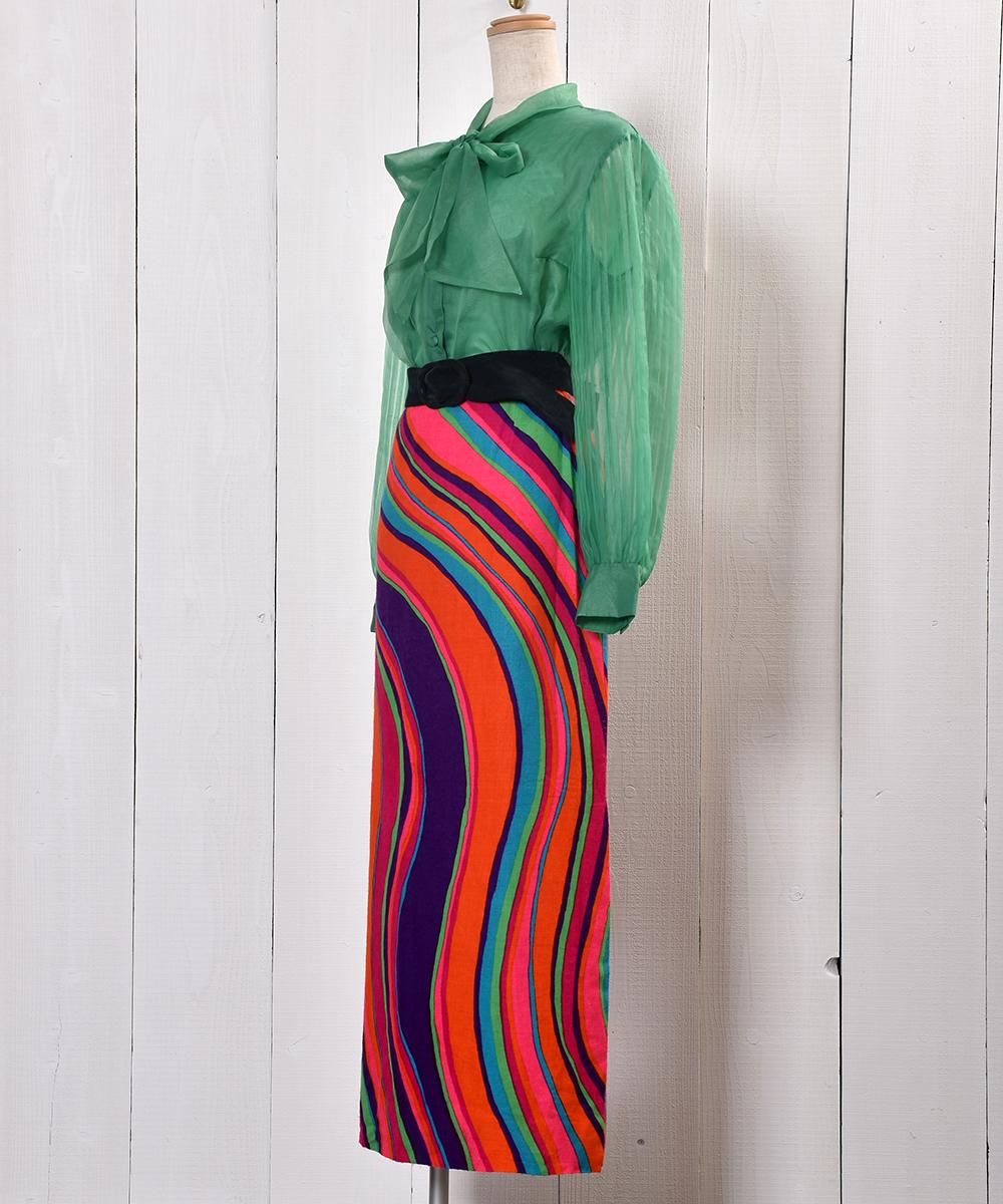 60s Psychedelic Multi Pattern Skirt with Slit60ǯ奵ǥåǥ åꥹȥͥ