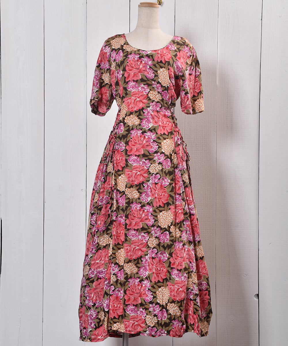 Flower Pattern Lace Up Dress | 花柄 サイドレースアップ ドレス 
