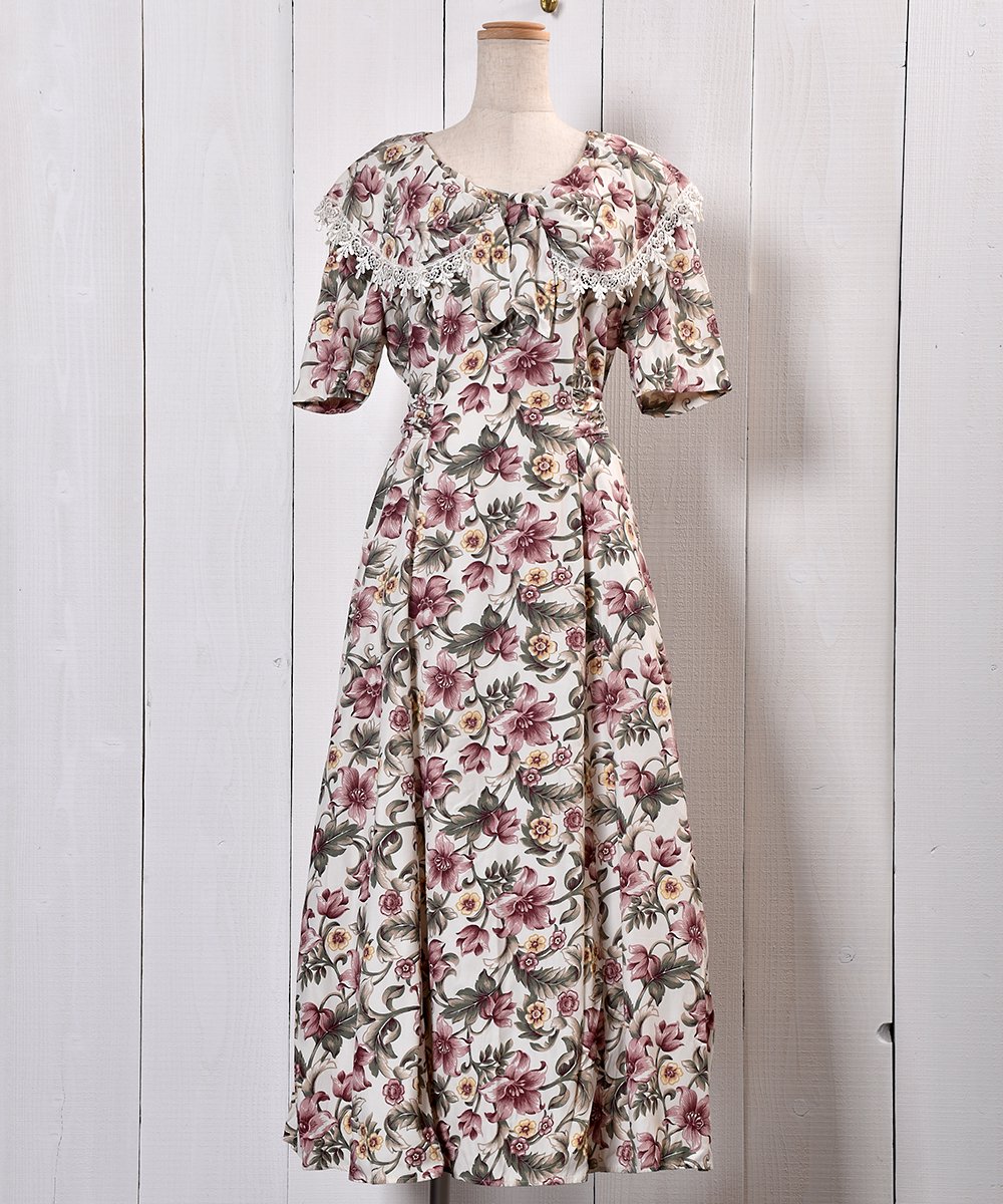  70'80ǣ Frill Big Ribbon Collor Flower Dress | ܥӥå  ɥ쥹  ͥå  岰졼ץե롼 ࡼ