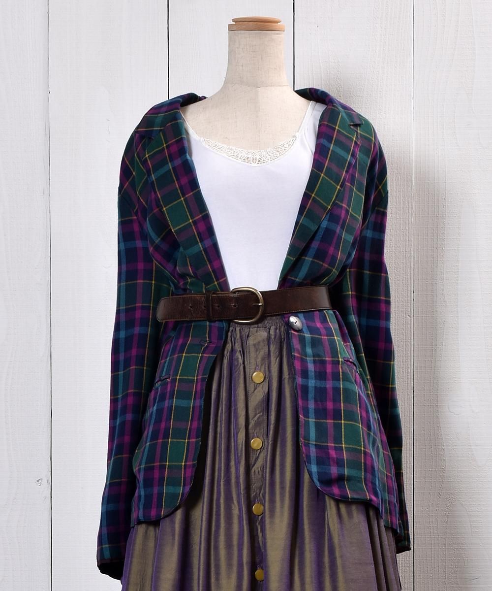 80 S Check Pattern Tailored Jacket 80年代チェック柄 テーラードジャケット 古着のネット通販サイト 古着屋グレープフルーツムーン Grapefruitmoon Onlineshop ヴィンテージアイテム レトロファッション