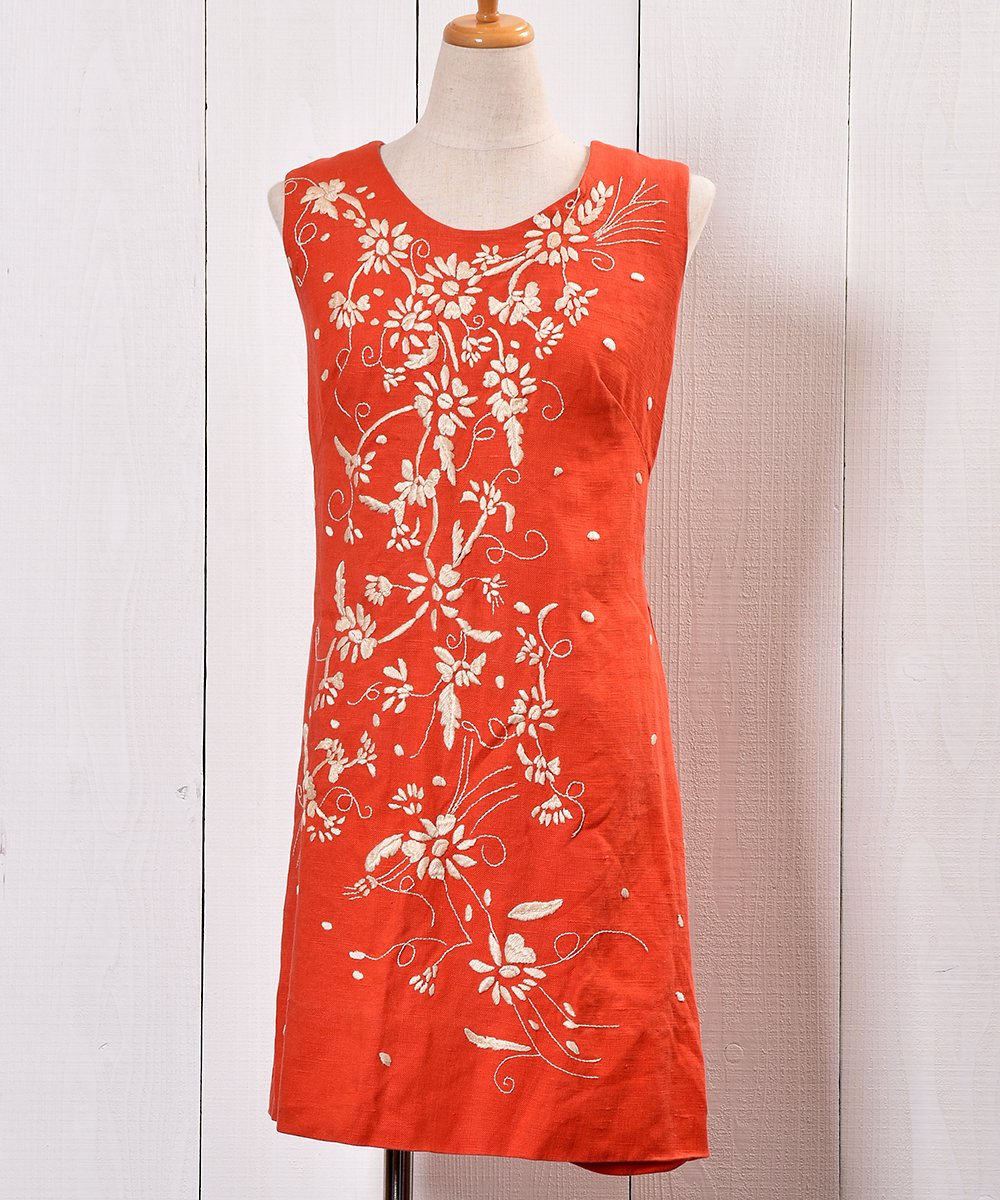  70s Flower Embroidery Dress |70ǯ ֻɽ ɥ쥹  ͥå  岰졼ץե롼 ࡼ