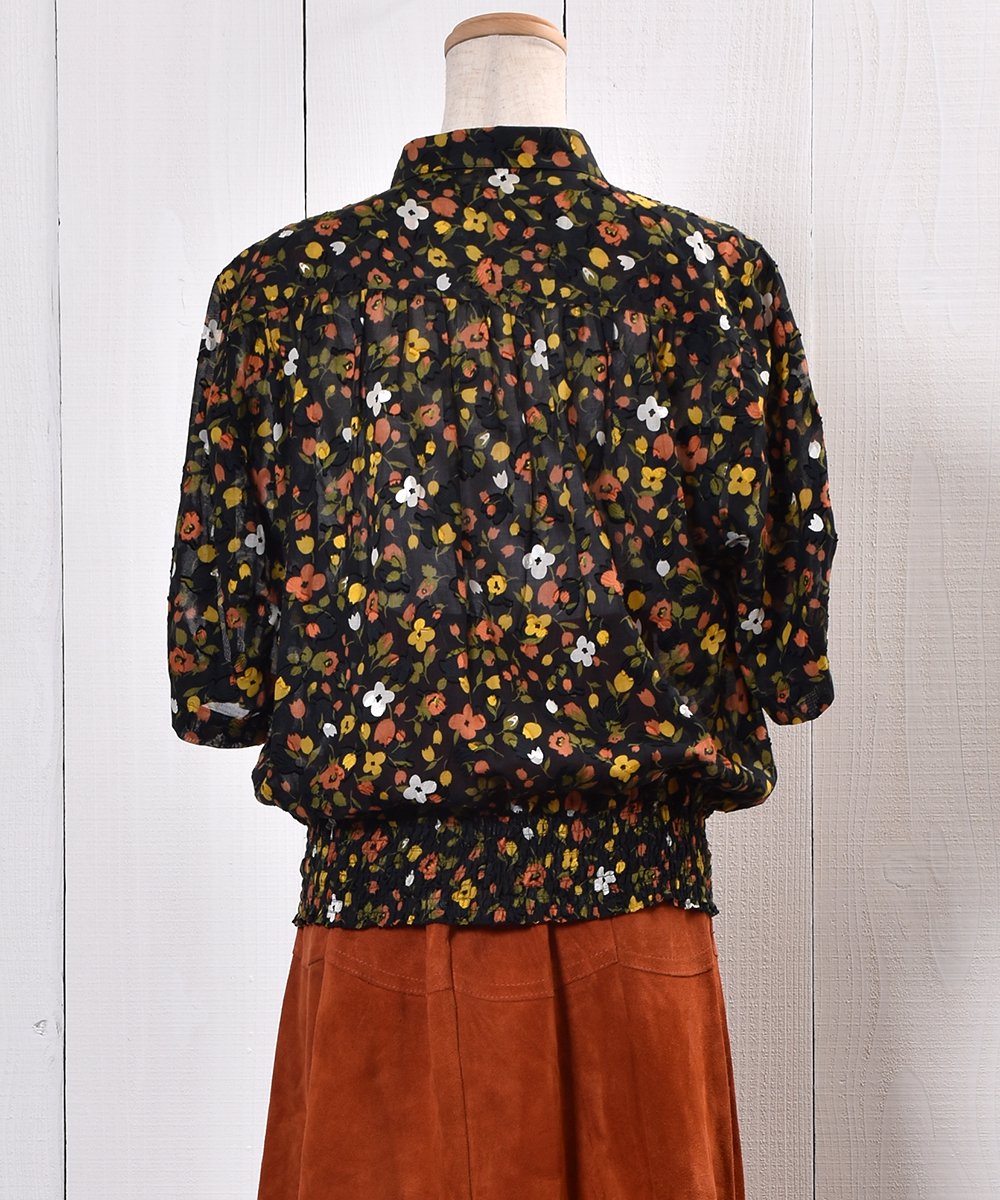 Flower Pattern Short Sleeve  Frocking Shirt Shirringò 㡼 Ⱦµ եåùͥ