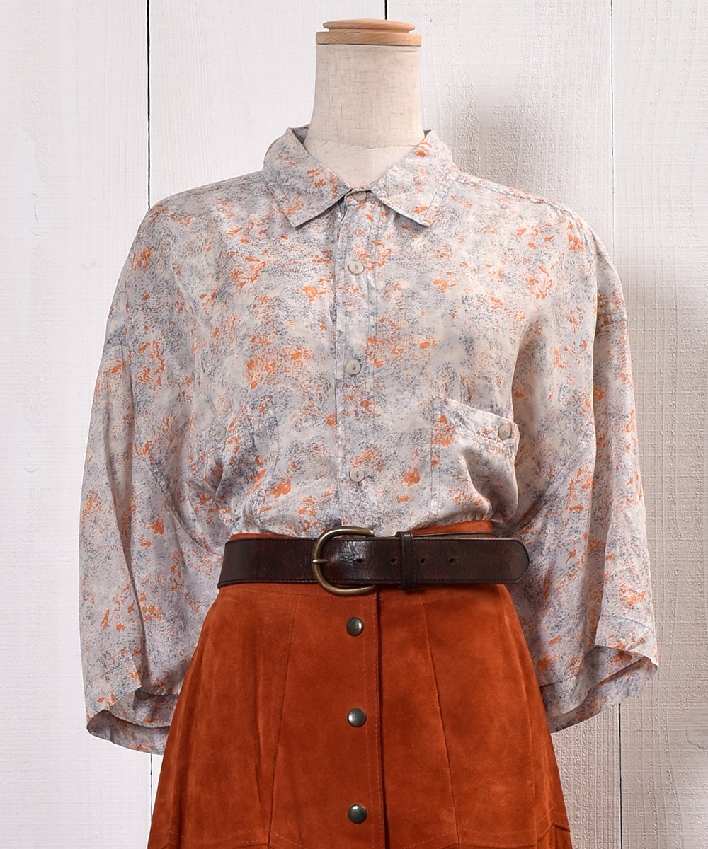  Patchy Pattern Silk Short Sleeve Shirt 륯 Ⱦµ     ͥå  岰졼ץե롼 ࡼ