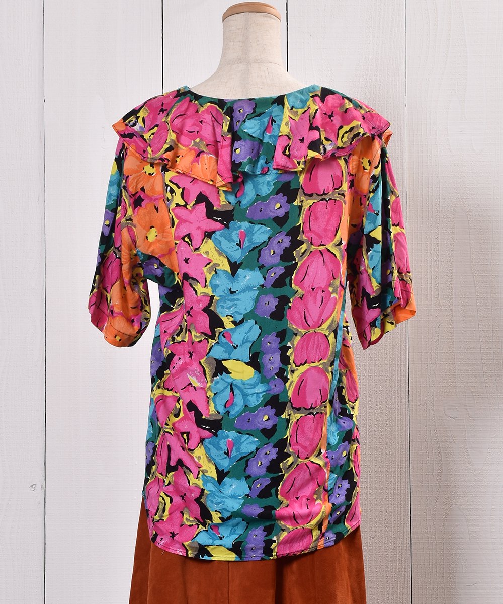 Made in Indonesia Flower Pattern Short Sleeve Ruffle Shirt åɥͥ  åե Ⱦµ ͥ
