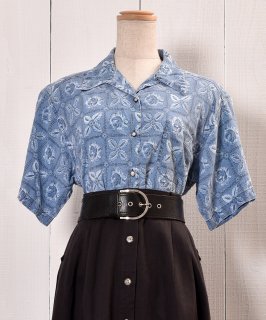 Lee Made in Macau Flower Pattern Short Sleeve Shirt Open Collar Linesåޥ    Ⱦµ  Υͥå 岰졼ץե롼 ࡼ