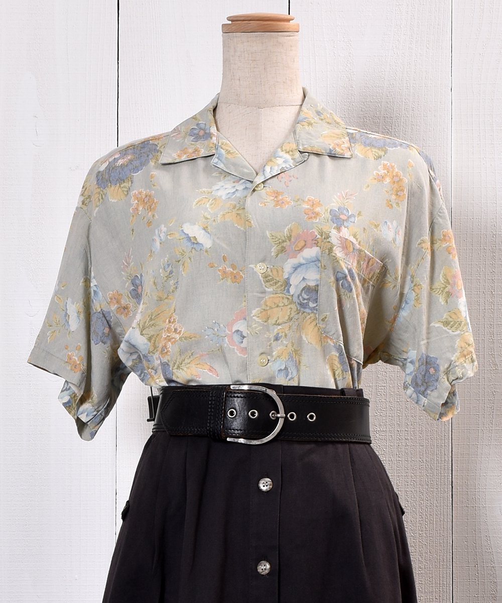  Flower Pattern Short Sleeve Shirt Open Collar  Ⱦµ   ͥå  岰졼ץե롼 ࡼ