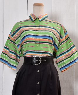  Native like Pattern Short Sleeve Shirtåͥƥ  Ⱦµ Υͥå 岰졼ץե롼 ࡼ