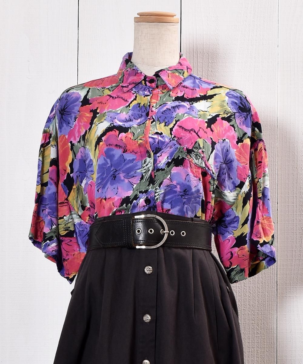 Psychedelic Color Flower Pattern Short Sleeve Shirt サイケデリックカラー 花柄 半袖シャツ 古着のネット通販サイト 古着屋グレープフルーツムーン Grapefruitmoon Onlineshop ヴィンテージアイテム レトロファッション