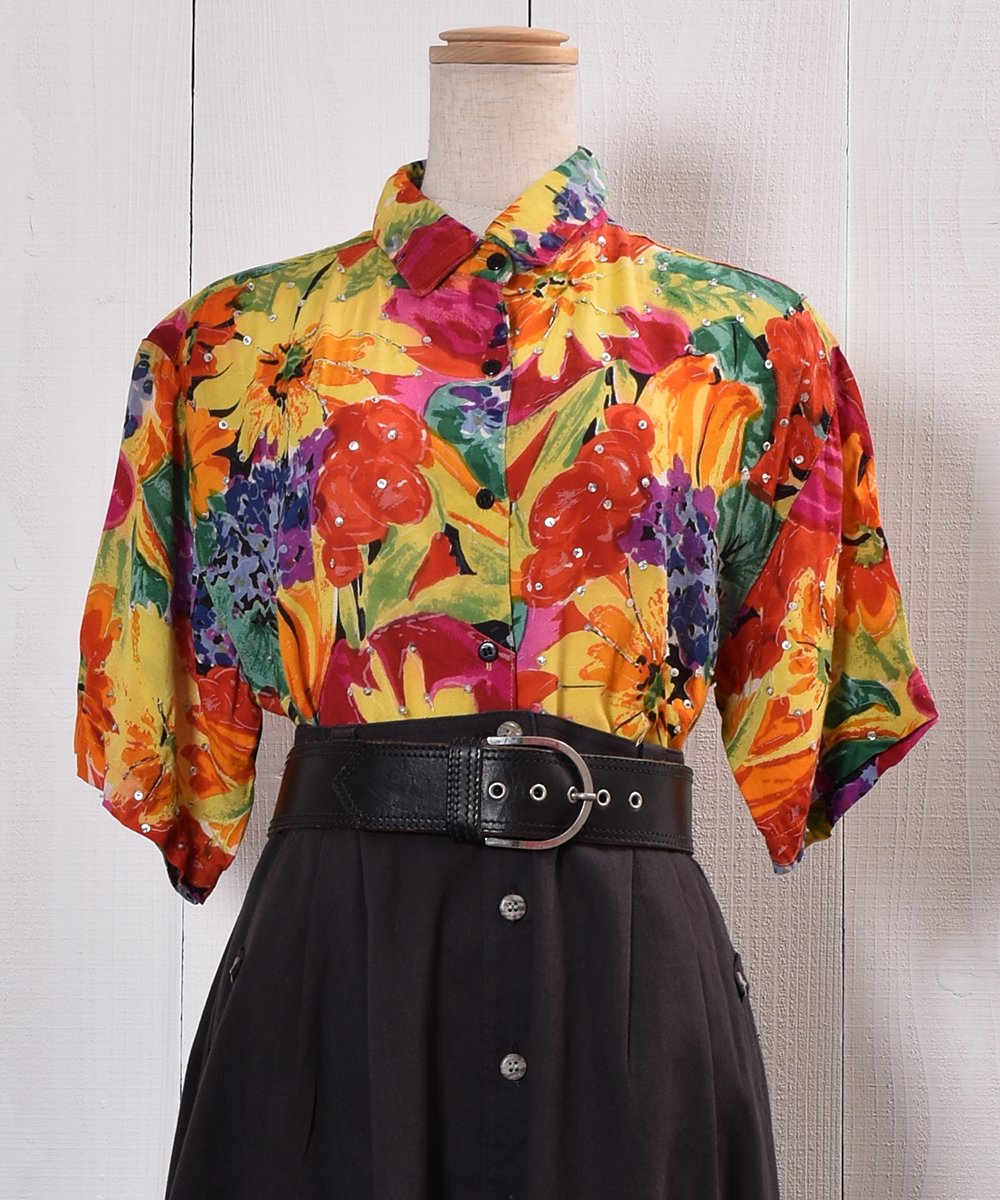  Flower Pattern Bead embroidery Short Sleeve Shirt   ò Ⱦµ | ȥԥ | ɽ   ͥå  岰졼ץե롼 ࡼ
