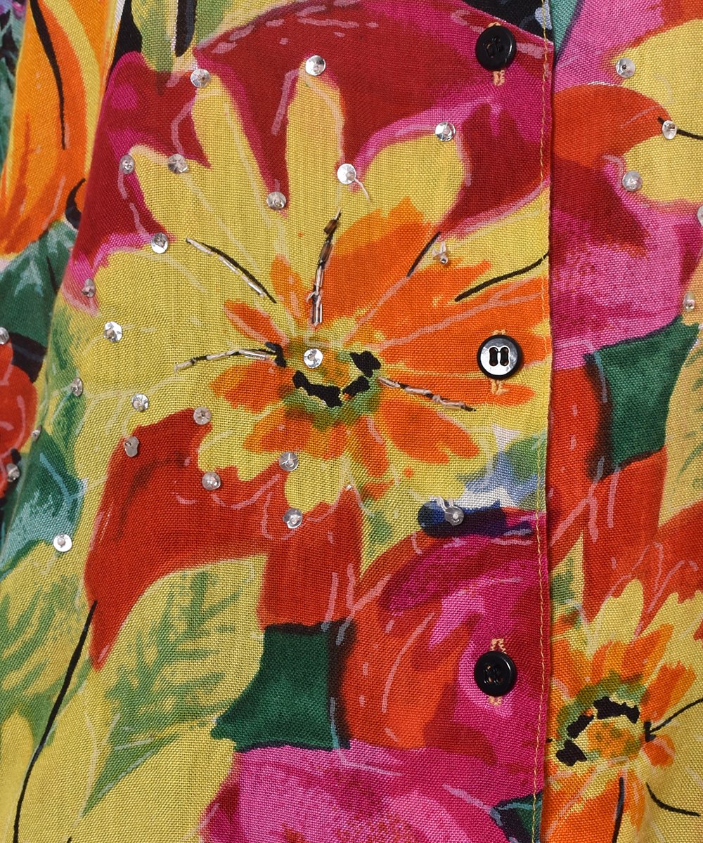 Flower Pattern Bead Embroidery Short Sleeve Shirt インド製 花柄 半袖シャツ トロピカル 刺繍 古着のネット通販サイト 古着屋グレープフルーツムーン Grapefruitmoon Onlineshop ヴィンテージアイテム レトロファッション