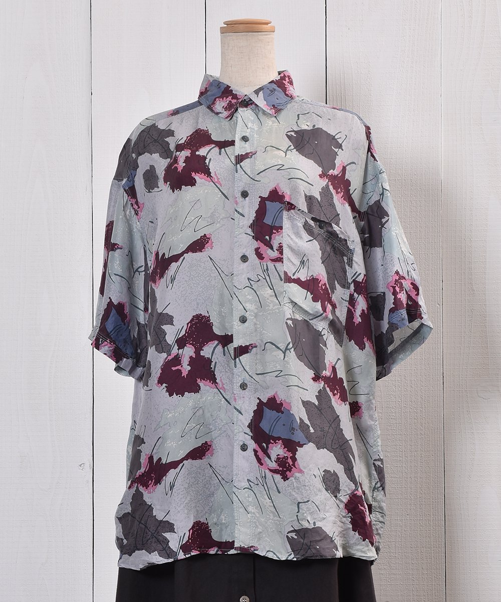 Leaf Pattern Silk Short Sleeve Shirt 륯 Ⱦµ  | ͥ