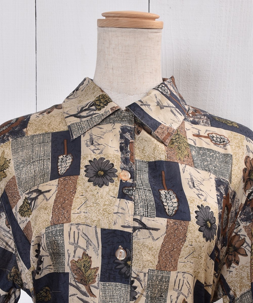 botanical Pattern Silk Short Sleeve Shirtåܥ˥ 륯 Ⱦµ  |ߥ ͥ
