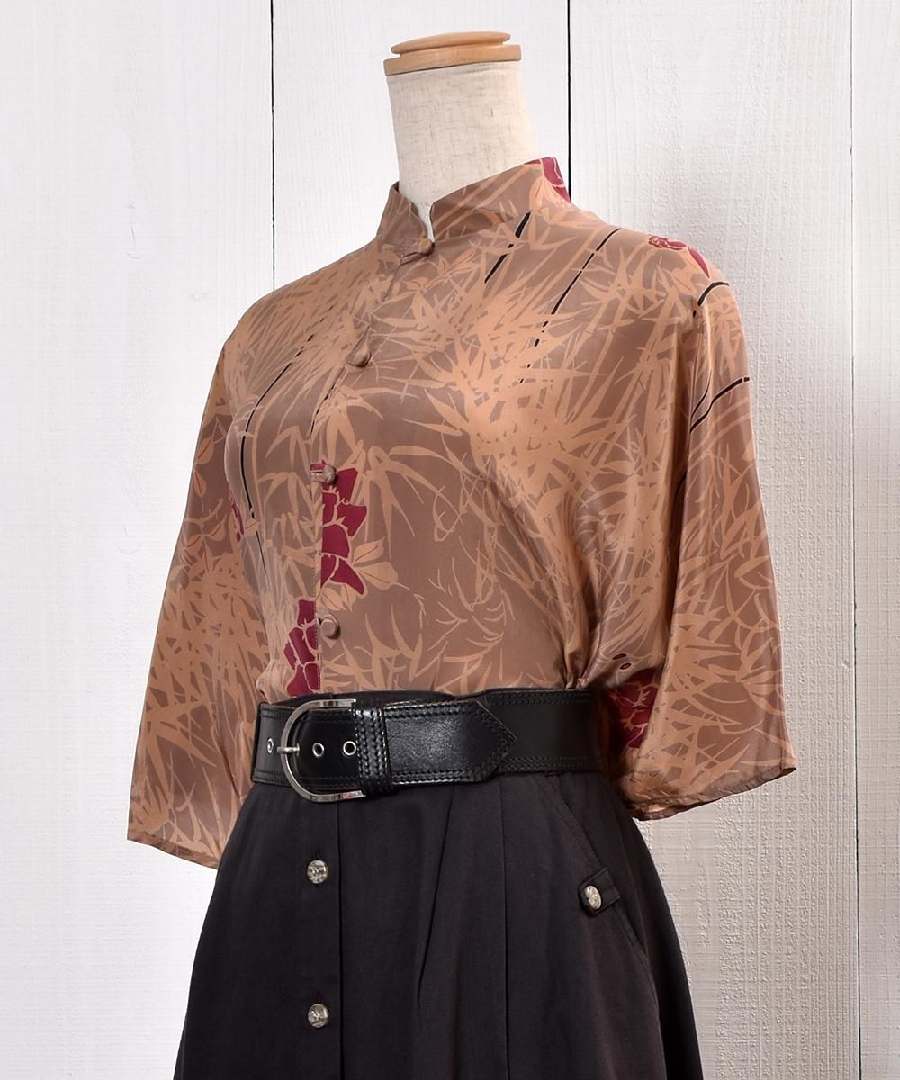 China Mandarin Collar Silk Short Sleeve Shirt｜チャイナ