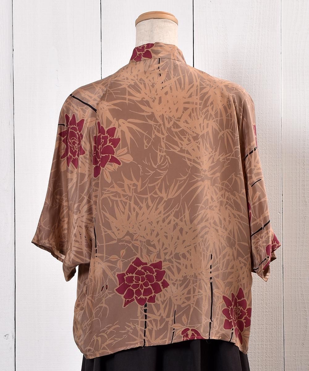 China Mandarin Collar Silk Short Sleeve Shirt｜チャイナ